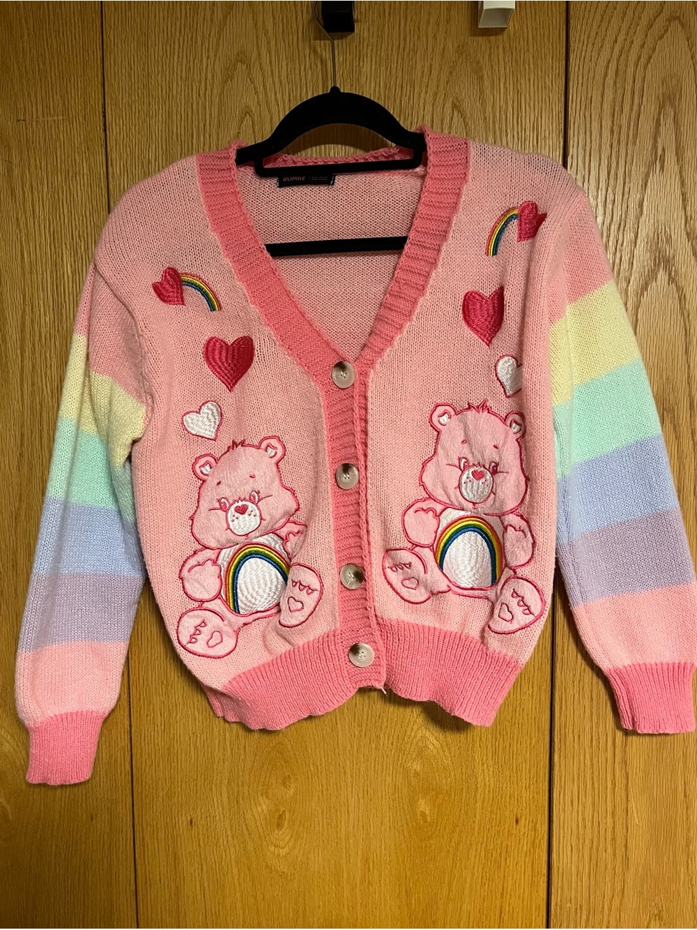 ROMWE x Care Bears Bear & Heart Embroidered Button Front Cardigan